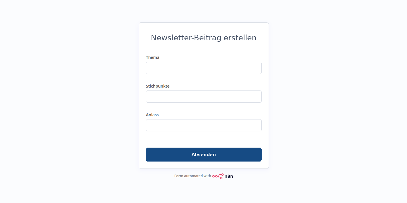 Eingabeformular: Thema, Stichpunkte und Anlass eintragen