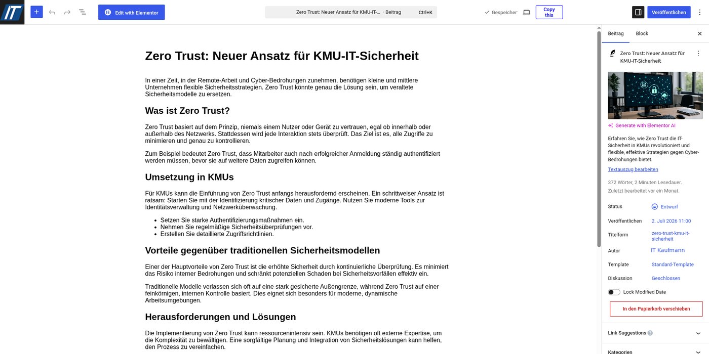 Fertiger Entwurf in WordPress: Text prüfen und mit einem Klick veröffentlichen